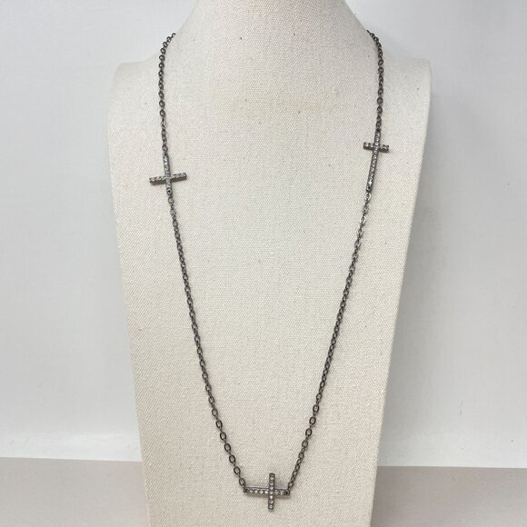 Long‎ Cross Necklace Black Goth Whimsigoth Spirituality Minimal - Picture 1 of 11